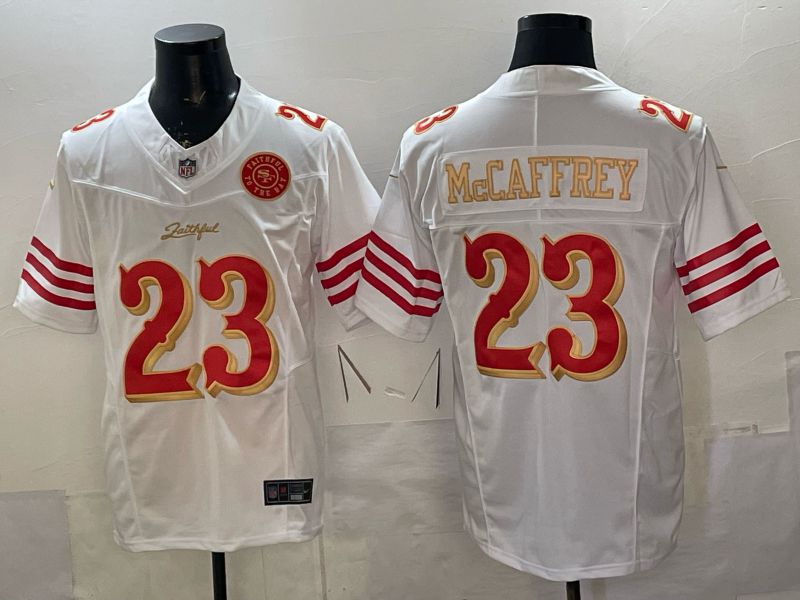 Men 2026 San Francisco 49ers #23 Mccaffrey White Gold 5th generations Nike Limited NFL Jersey style 004->san francisco 49ers->NFL Jersey